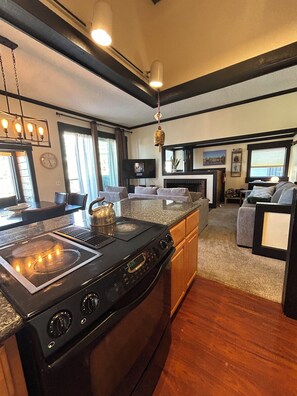 Kitchen and open living space upstairs