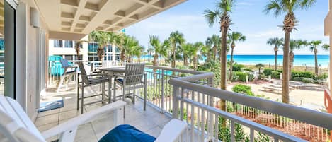 Huge balcony overlooking the pool and beach!