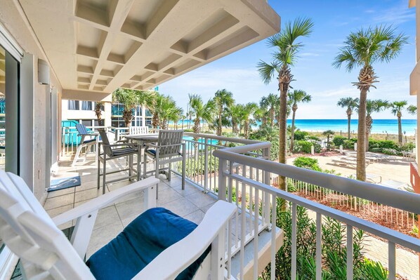 Huge balcony overlooking the pool and beach!