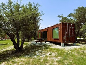 Side view with patio table
