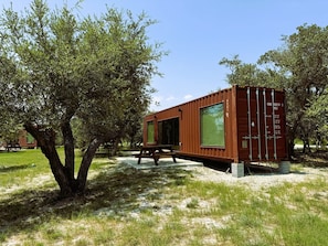 Side view with patio table