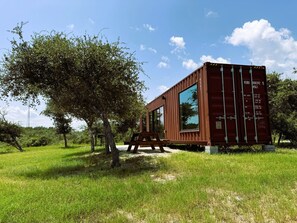 Side view with patio table