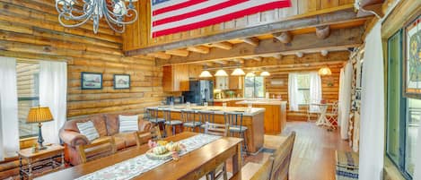 Log Cabin Vacation Rental | 4BR | 2BA | 2,830 Sq Ft | Stairs Required to Enter