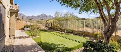 Private Backyard with Putting Green and Mountain Views