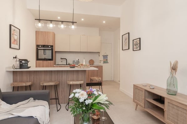 Living room and kitchen area