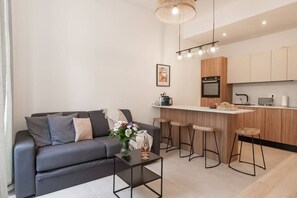 Living room and kitchen area