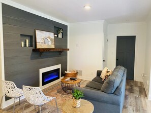 Living room with fireplace.
