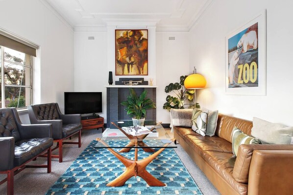 Within this beautiful art deco apartment, classic details are coupled with all the mod cons of home such as Netflix, Sonos and reliable Wi-Fi.