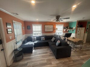 Over size couch that has pull out that makes it a sleeper
