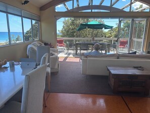 a comfortable area to site with doors fully open or to watch netflix on tv