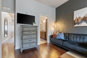 Queen size sofa, bed in king bedroom