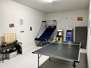 Ping pong, pop a shot, arcade games, spike ball and giant yard games