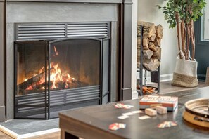 Wood Burning Fire stove, located in the living room!