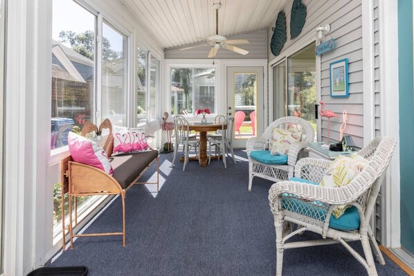 The sun filled Flamingo Cottage porch makes for the best evenings!!