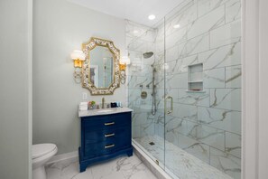 Newly renovated bathroom with a walk-in shower