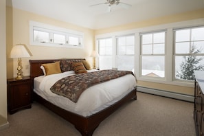 the Master bedroom with a king bed overlooking the ski slopes.