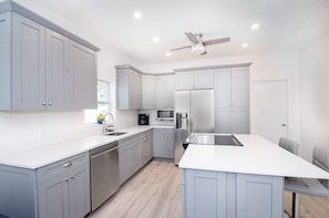 Kitchen with stainless steel appliances