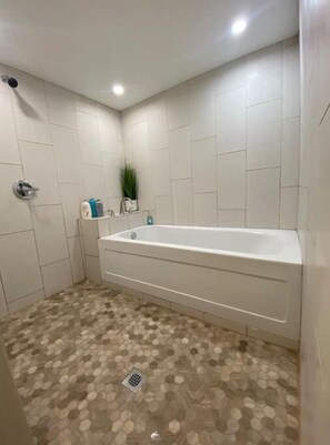 Spa shower / tub room. 5 foot soaker tub. 