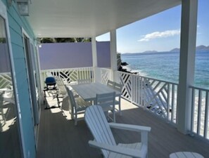 Huge terrace overlooking the sea - dining table, 4 Adirondack chairs and bbq.
