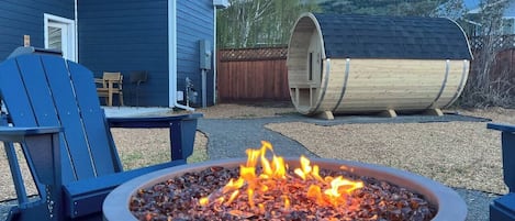 Fire Pit in Fenced In Yard