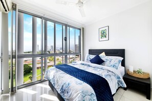 The main bedroom benefits from impressive views direct from the queen-sized bed.
 
