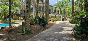 Driveway to your 3/4 acre private estate of lush tropical exotic gardens