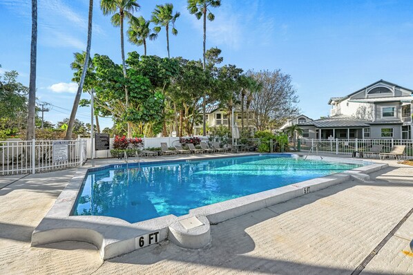 Community pool and patio with access to the clubhouse.