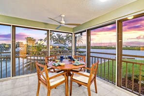 Spectacular views from the waterfront balcony with dining for four.
