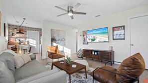 Enjoy movies and shows on our large flat-screen TV.