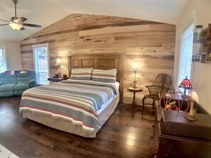 Vaulted ceilings and new wood flooring give you a great cabin feel!
