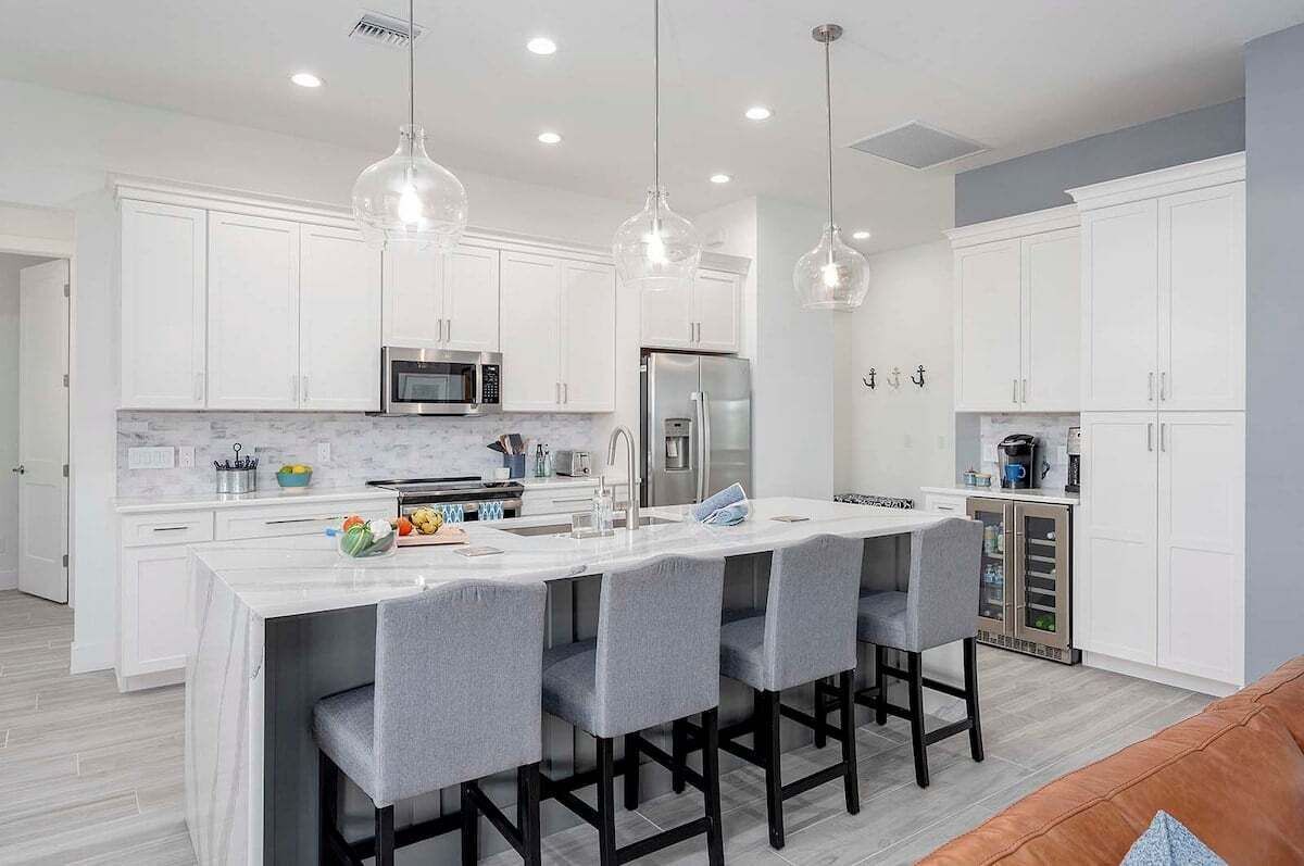 Large Kitchen Island with Waterfall and Additional Seating