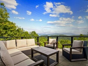 Patio with amazing views of Mt. Mitchell.