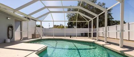Screened-in private heated pool