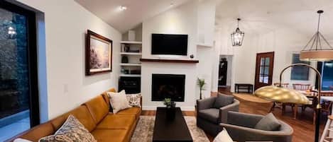 Open design Living/Dining/Kitchen with high vaulted ceilings