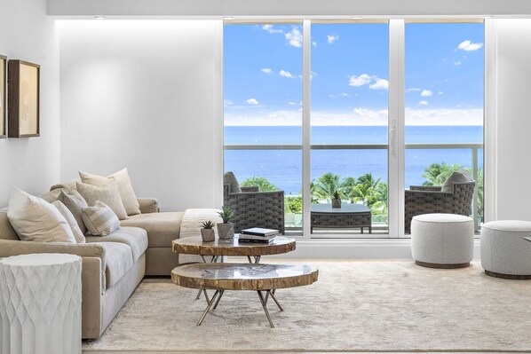 Living Room with Resort & Ocean View