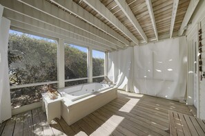 VIEW TO DUNES FROM PRIVATE, ENCLOSED PORCH WITH TUB