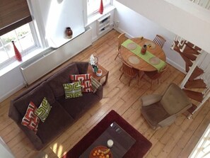 living room with dining table 