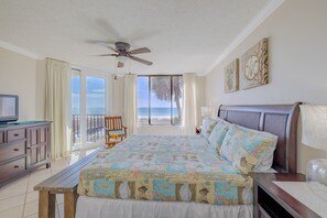 Master Suite offers a King Bed, Private Bath, Separate entrance to the balcony & TV,