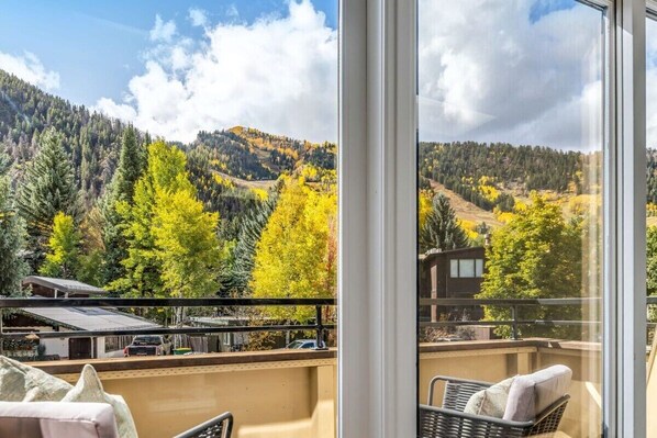 Stunning view of Ajax Mountain from living room