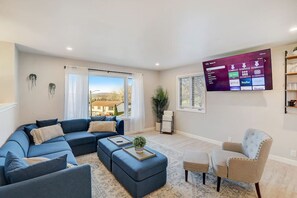 Family room w/ Roku TV
