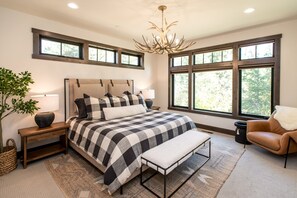 This primary suite is set up for comfort and style