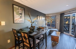 The dining room table sits four people.