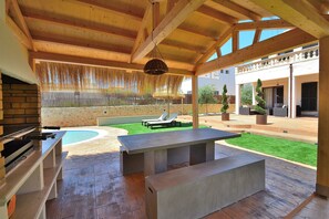 construction barbecue, terrace, son serra, good weather, happiness