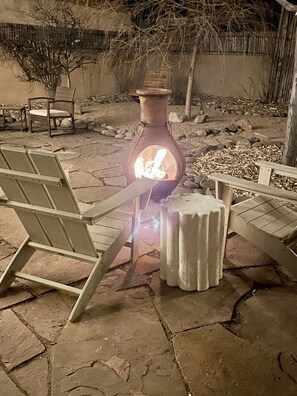 Chiminea for cozy evenings. 