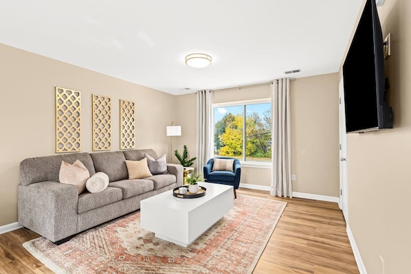 Unwind in our welcoming lounge area, complete with comfortable seating and a smart TV to enhance your entertainment experience.