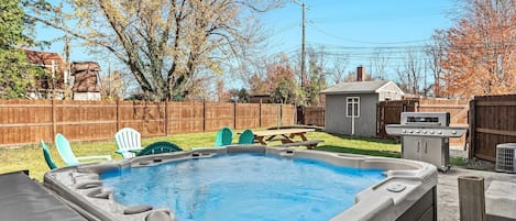 Unwind in our hot tub, available for your enjoyment at any time during your stay.