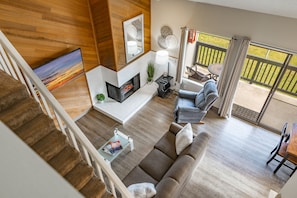 view of the living room from the loft