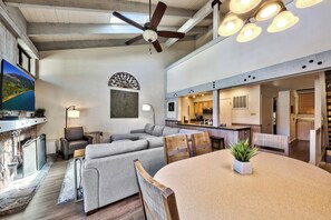Large couch and end tables with power outlets will make game night fun!