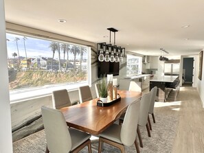 Dining table with kitchen island with seating for 14