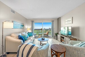 Living Room with a Beautiful Beach View